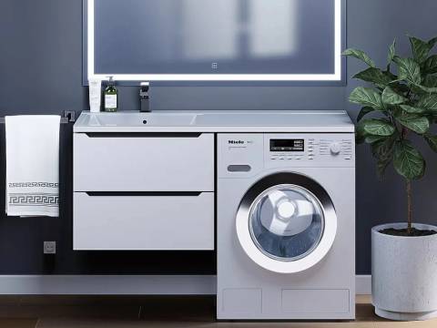 Тумба под стиральную машину Uperwood Tanos 60 см подвесная левая белый/графит