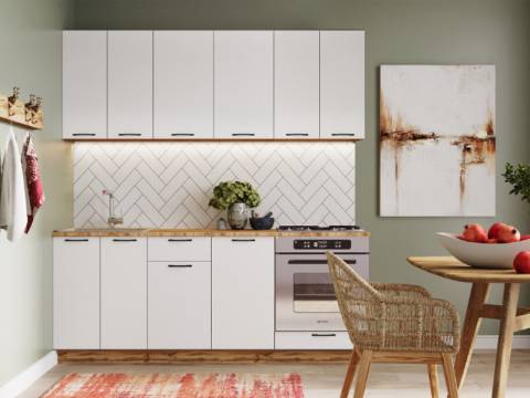 Кухонный гарнитур Валерия 2000 мм МДФ Вотан/Белый со шкафом под духовку