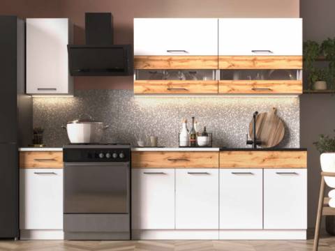 Кухонный гарнитур Ингрид ЛДСП 2000 мм Белый-Дуб Вотан