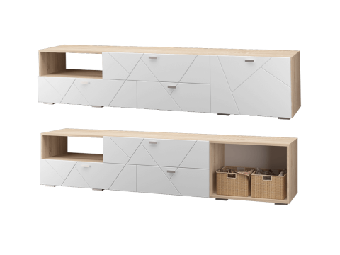 Тумба под ТВ 3 ящика 1 дверь Скайлайн белый шагрень